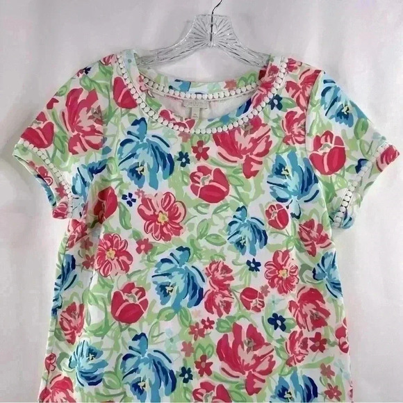 Talbots Petites Cotton Bright Floral Multicolor Knee Length Dress Size MP - Picture 3 of 10